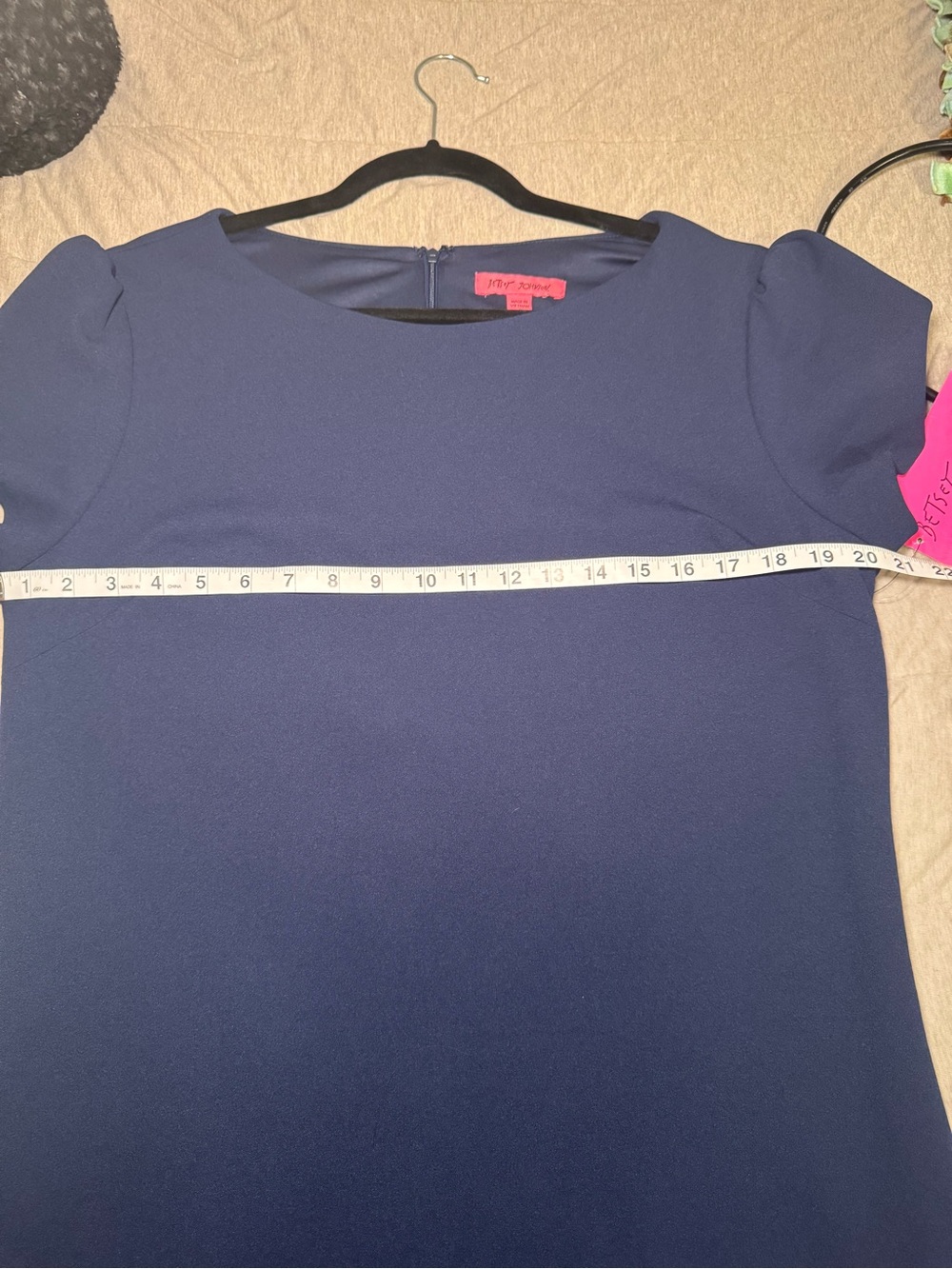 Betsey Johnson NWT Navy Ruffle Hem Shift Dress Size 16 Puff Sleeve - Picture 10 of 11